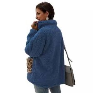 NWT Top it Off Blue Teddy Bear Oversized Cozy Pullover Sweater Faux Fur Blue 2XL